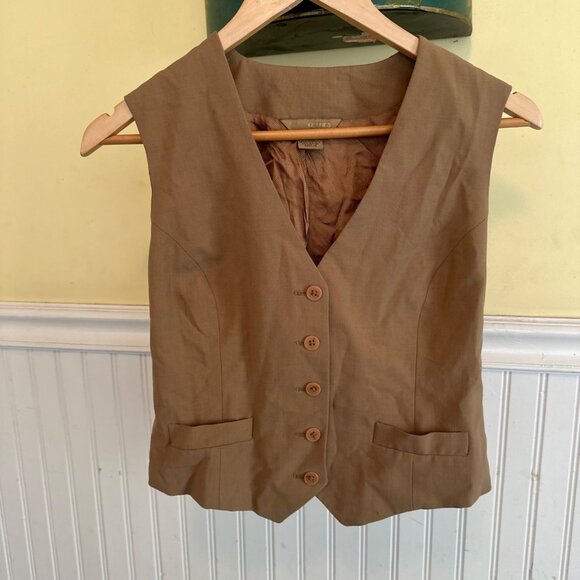 Hennes Jackets & Blazers - H&M Womens Brown Sleeveless Button-Up Vest With Pockets